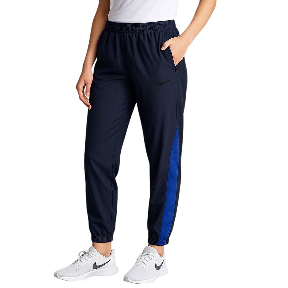 Nike Dri-FIT Women's Large Windbreaker Track Pants Joggers Blues Zip Pockets